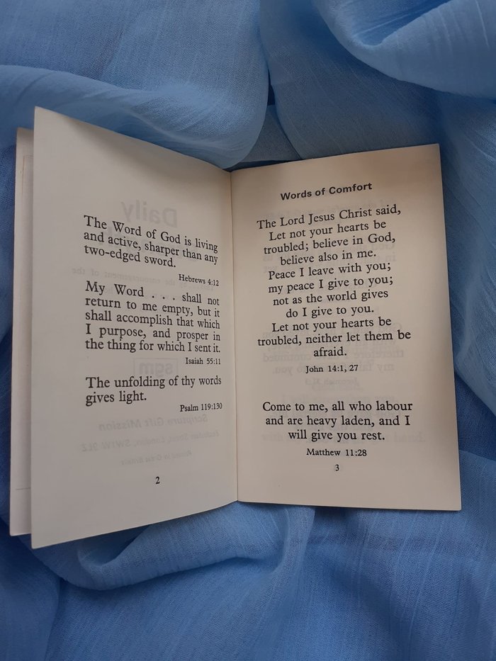 Bible verses printed on the pages of a small copy of Daily Strength published in 1943.